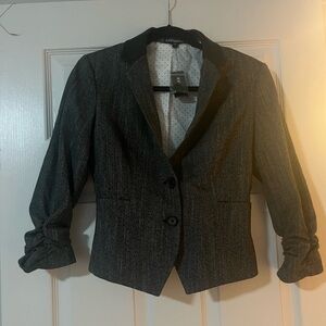 NWT new 2 express 3/4 sleeve gray grey blazer suit jacket XS black ruched